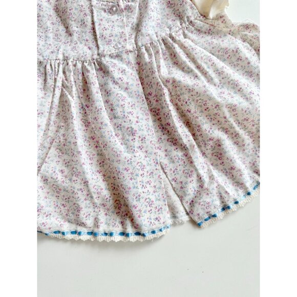 Vintage Baby Girl CUTEST ONE Floral Polycotton Satin Bow Peasant Dress, Size 12M - Picture 8 of 13